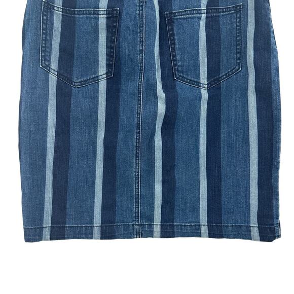 Anthropologie Maeve Denim Skirt Straight Jean Striped Button Fly Blue Size US 6 - Picture 7 of 10